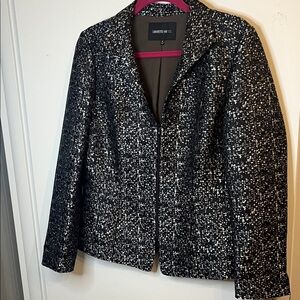 Lafayette 148 Black White Silver Textured Jacket • Split Sleeves • Size 12